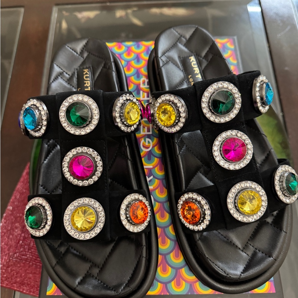 Kurt Geiger Orson nubuck Crystal jewel ornamented slide sandals